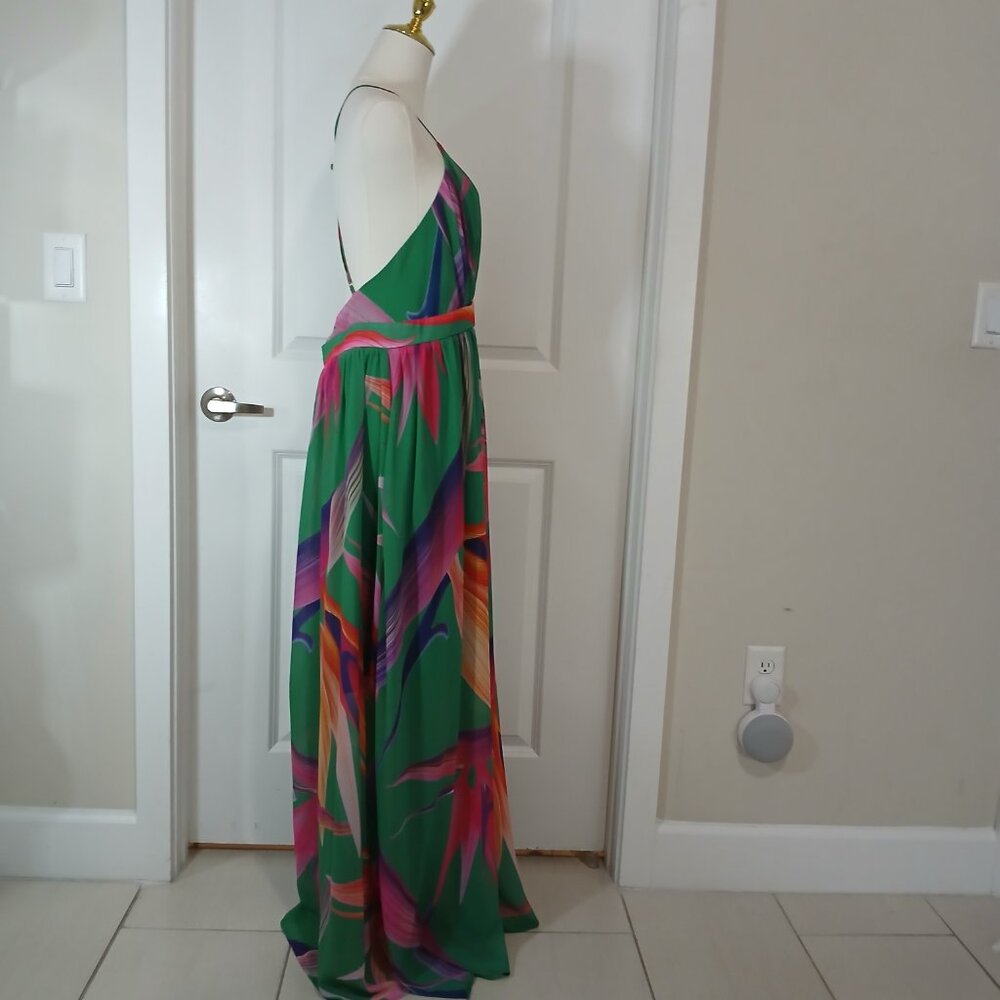 Shein Maxi Dress Women’s Size L Deep V Neck Backless Halter - Like New - Picture 6 of 8